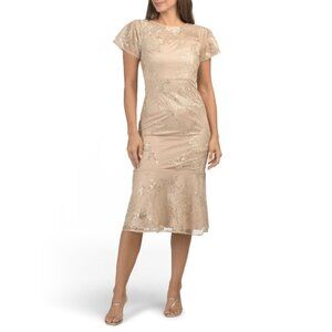 JS COLLECTIONS Gold/beige Lia Mermaid Fit Midi Dress